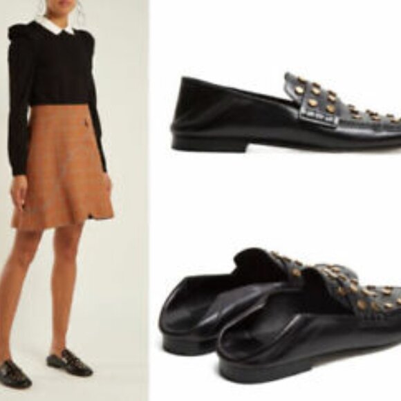 ❤️ ISABEL MARANT FEENIE BLACK CONVERTIBLE LEATHER STUDDED LOAFERS MULES SLIDES 7 - Picture 1 of 16